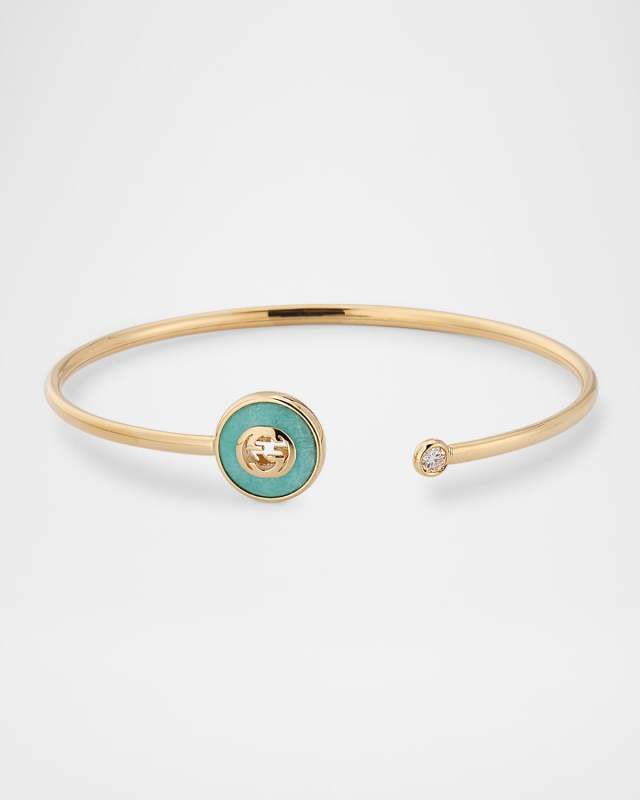 Gucci Interlocking 18K Yellow Gold Flex Bracelet with Diamond and Amazonit
